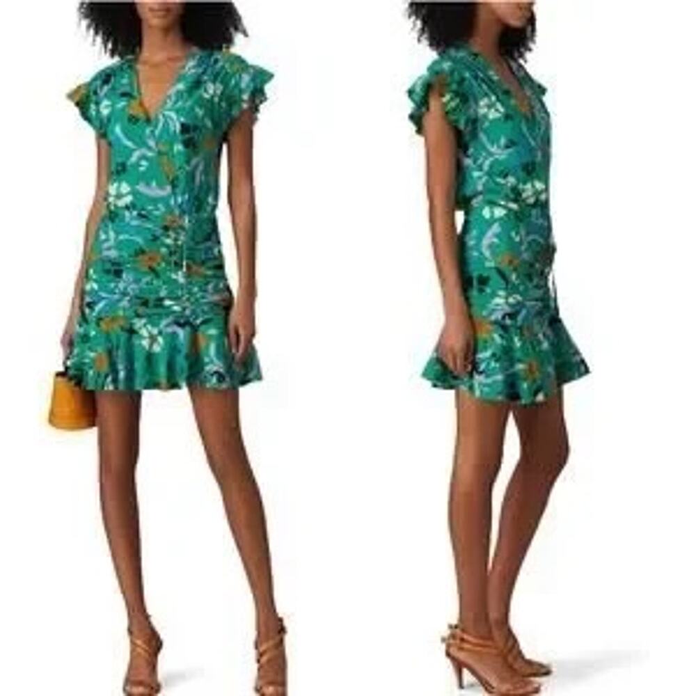 Veronica Beard Green Printed Maria Floral Mini Dress Size 2 - Picture 7 of 10